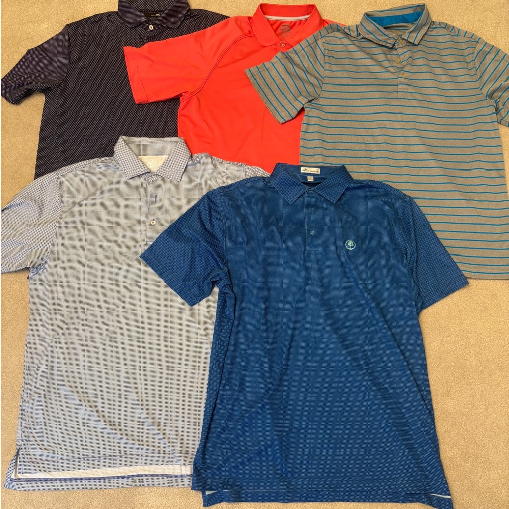 Lot of 5 men’s golf polos.  Turtleson, Slazenger, Peter Millar, Ralph Lauren